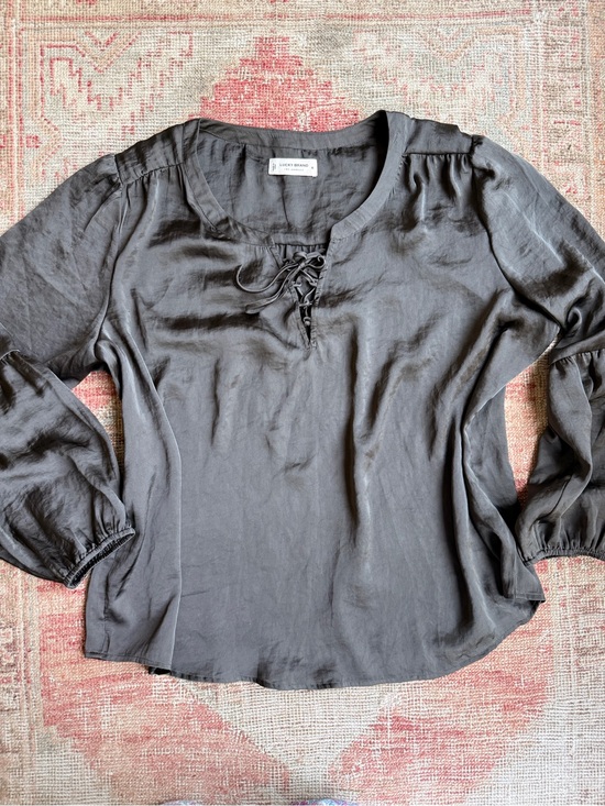 Lucky Brand Tops - Lucky Brand black coquette Lace-Up Balloon Sleeve Blouse